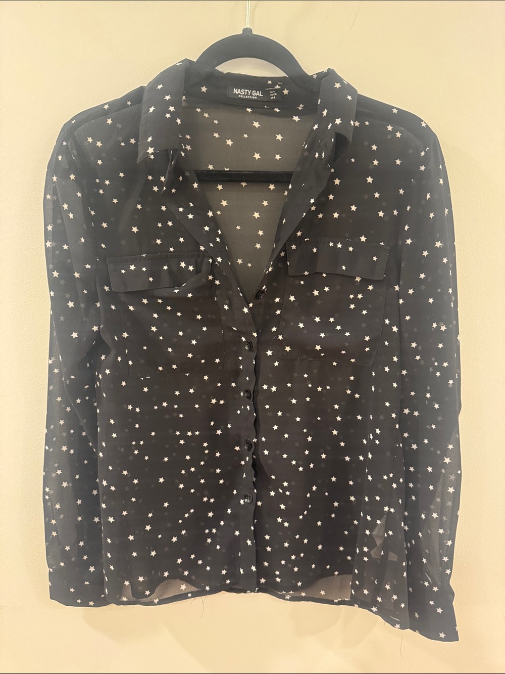 Nasty Gal Sheer Star-Print Button Down